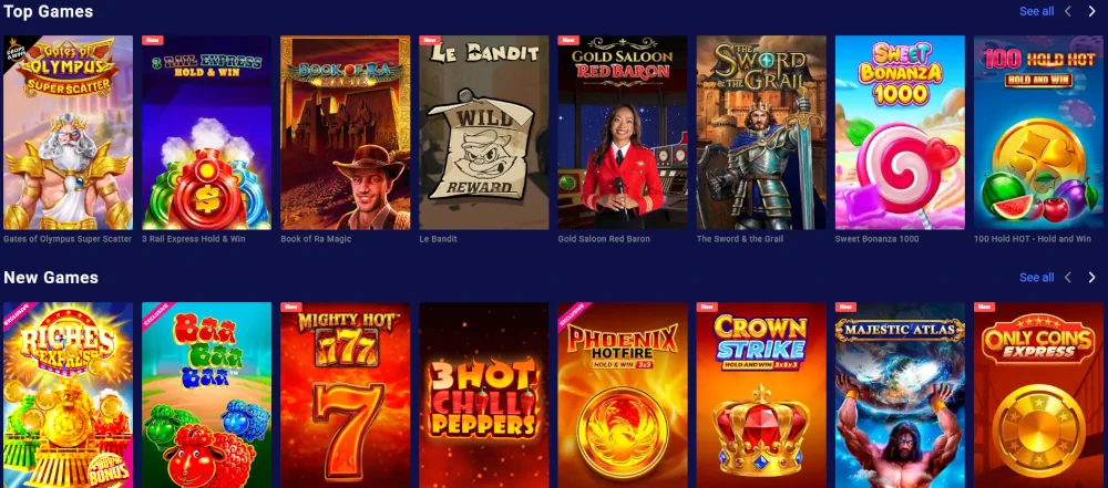 Kolekcja Frumzi najwyżej ocenianych i nowo dodanych gier kasynowych.